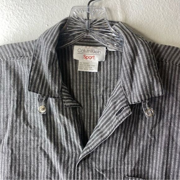 CALVIN KLEIN SPORT mens Button Front Shirt Small grey black striped vintage Y2k - Picture 3 of 7